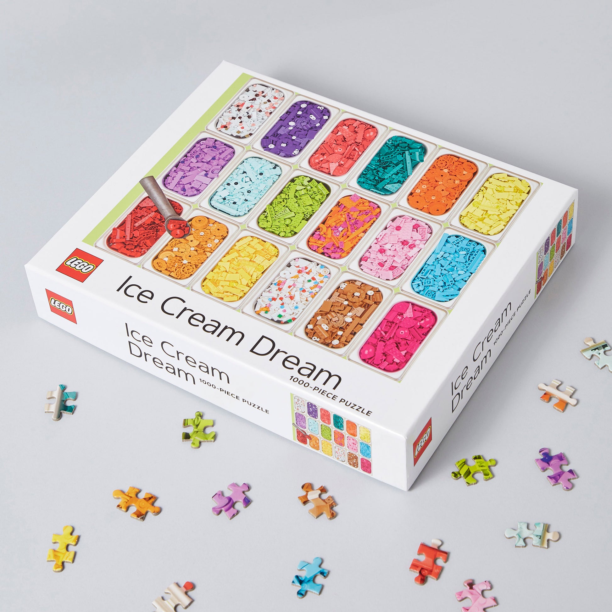 LEGO® Ice Cream Dream 1000-Piece Puzzle on a table with a few puzzle pieces around it