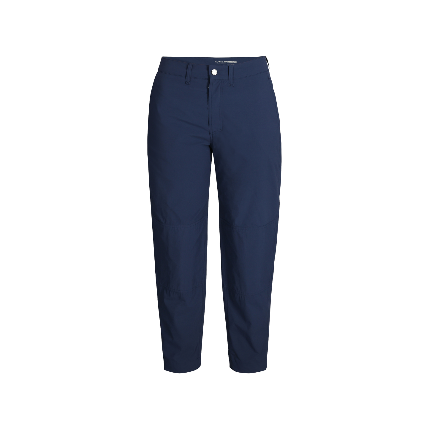 Royal Robbins Women's Wilder Pant: deep blue, front view. Wind-resistant, button closure, two front pockets, straight-leg design.