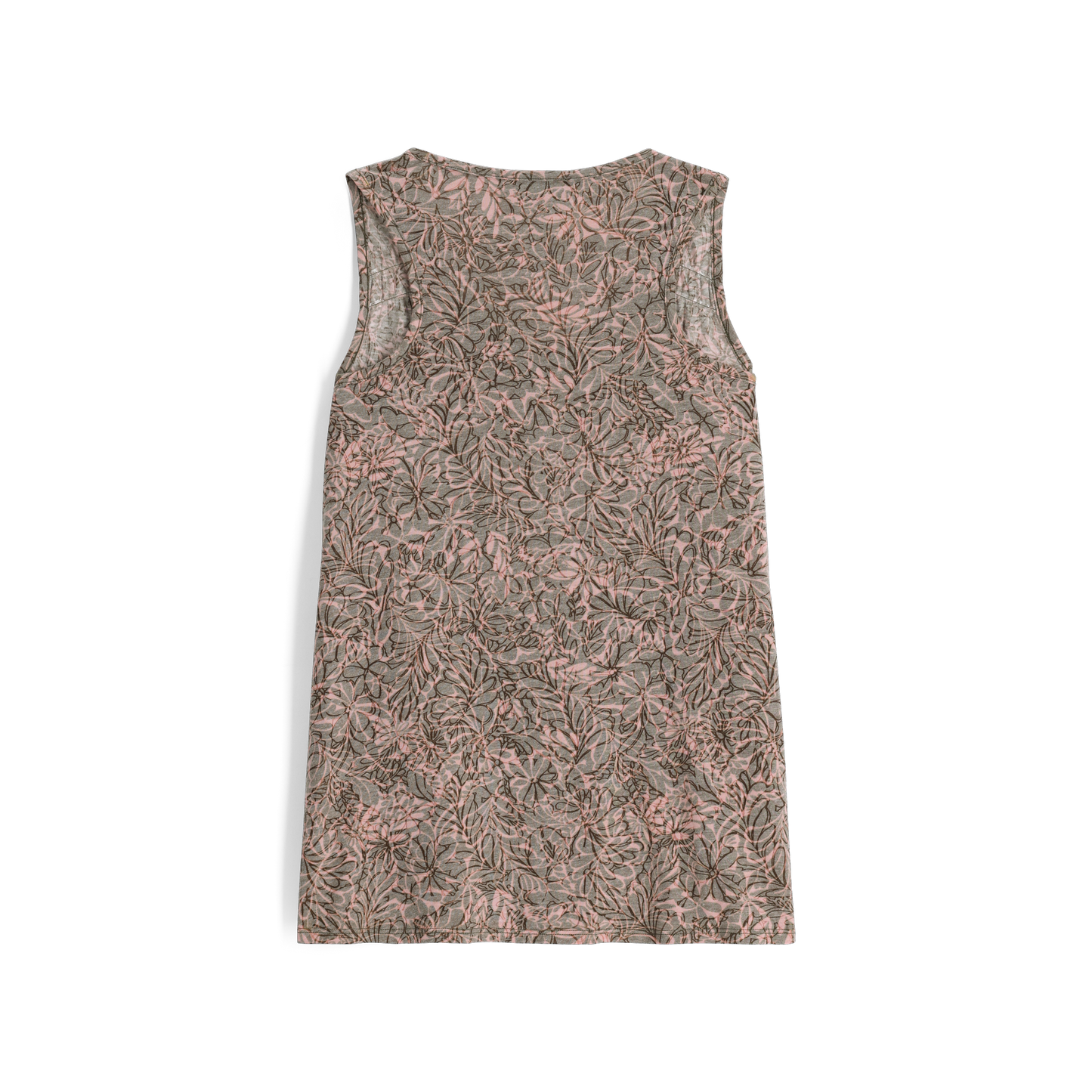 Back view of Royal Robbins Women's Featherweight Tank, front view of dark olive yarrow, floral burnout print, sleeveless.
