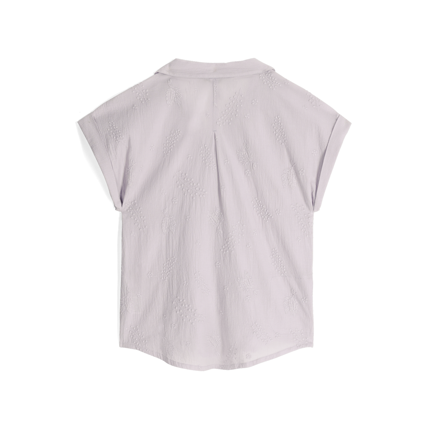 Back view of the Royal Robbins Women's Oasis Short Sleeve with subtle textures, in thistle, light purple colour.