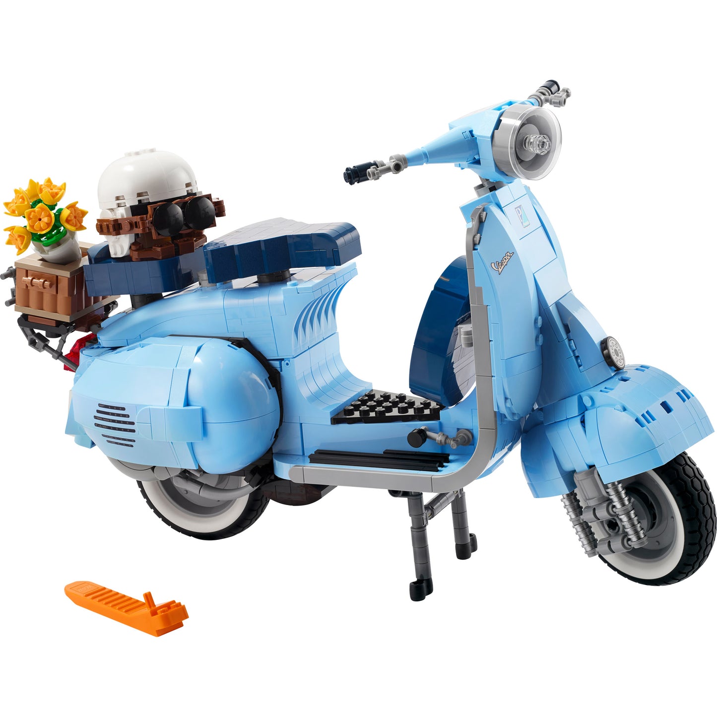 LEGO® Vespa 125: Build a blue Vespa with helmet, flowers & tool—a fun, mindful LEGO project.