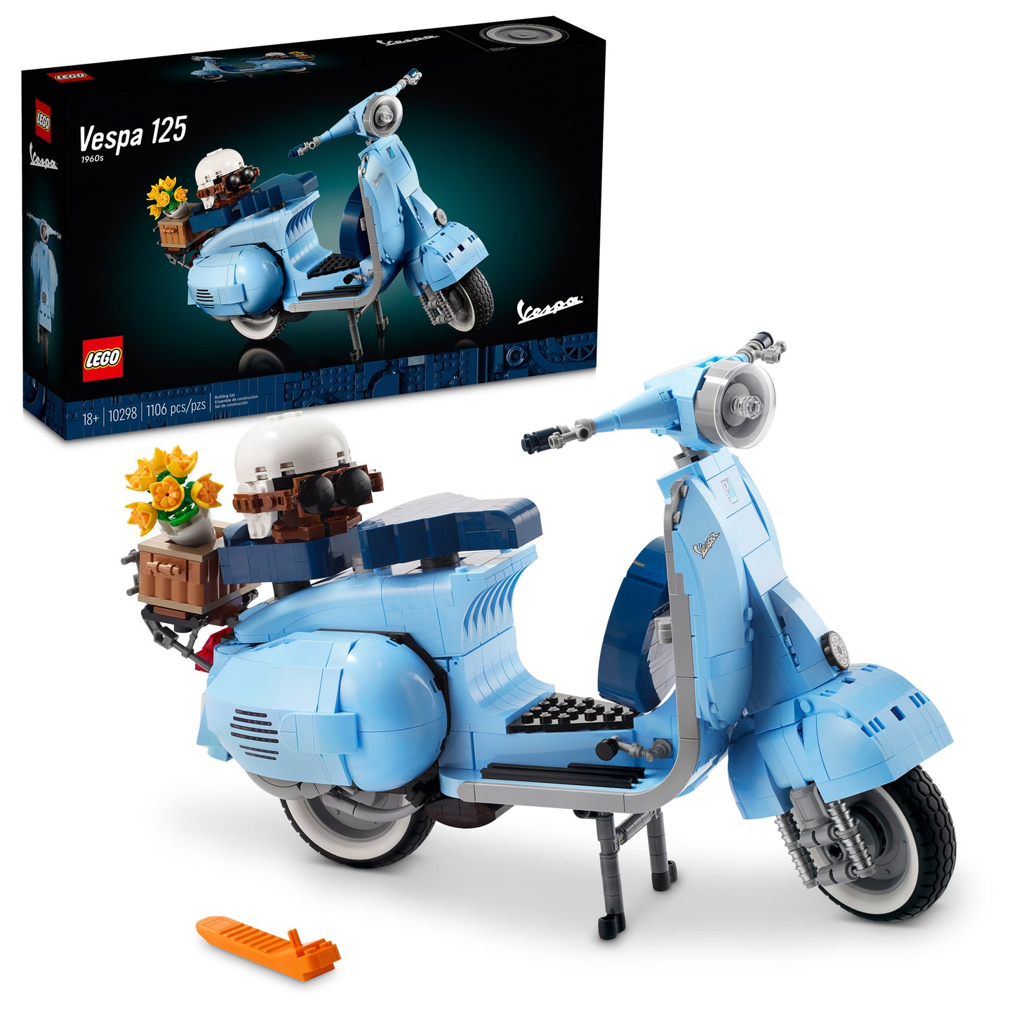 LEGO® Vespa 125 - ONLINE ONLY: Light blue, 1960s-inspired model with box and charming accessories.