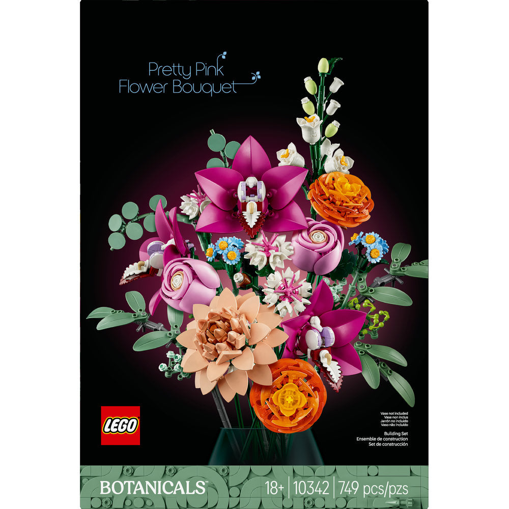 LEGO® Pretty Pink Flower Bouquet set—customizable LEGO flowers, box view.