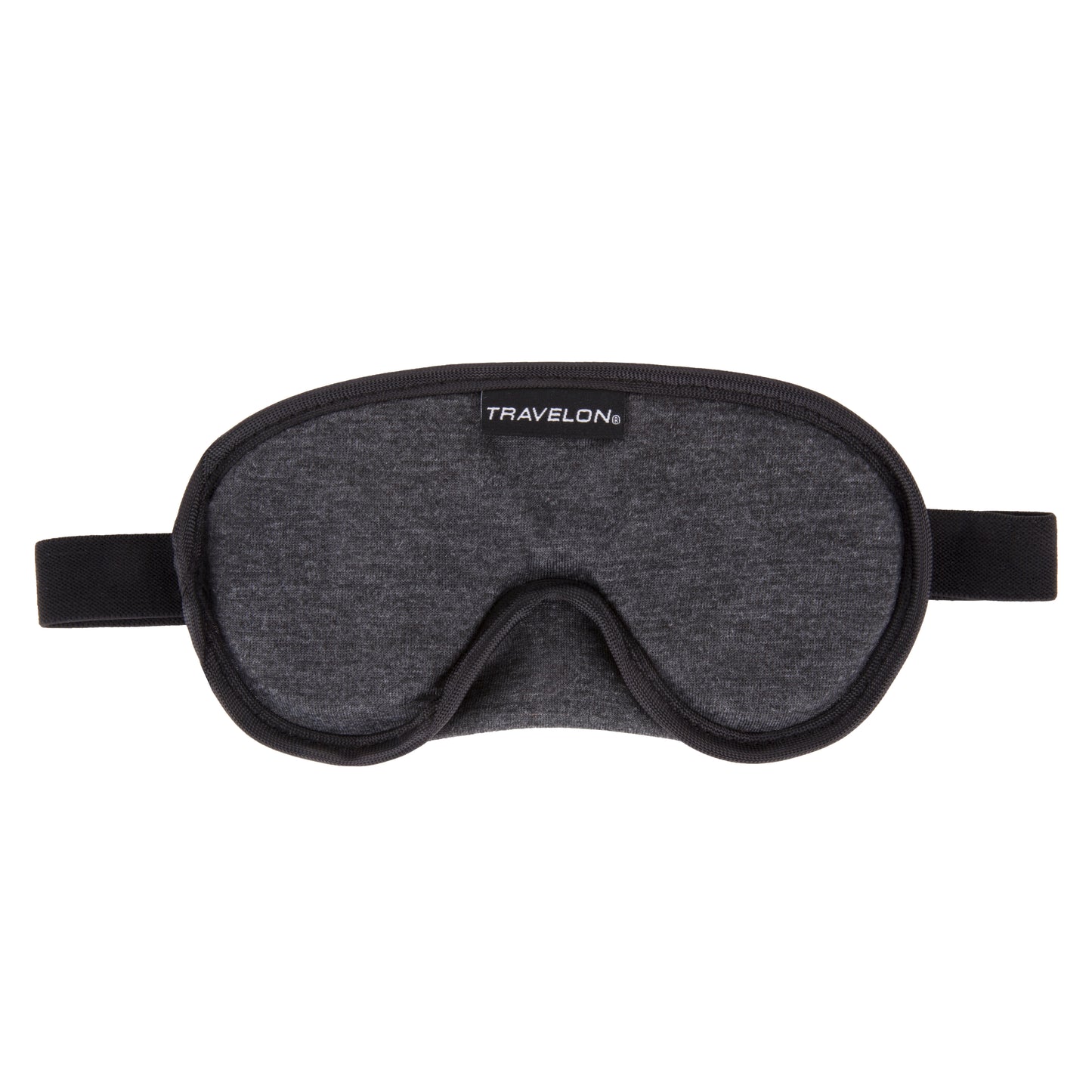 Travelon Cooling Gel Eye Mask in gray with black strap, soothing tired eyes and blocking light.