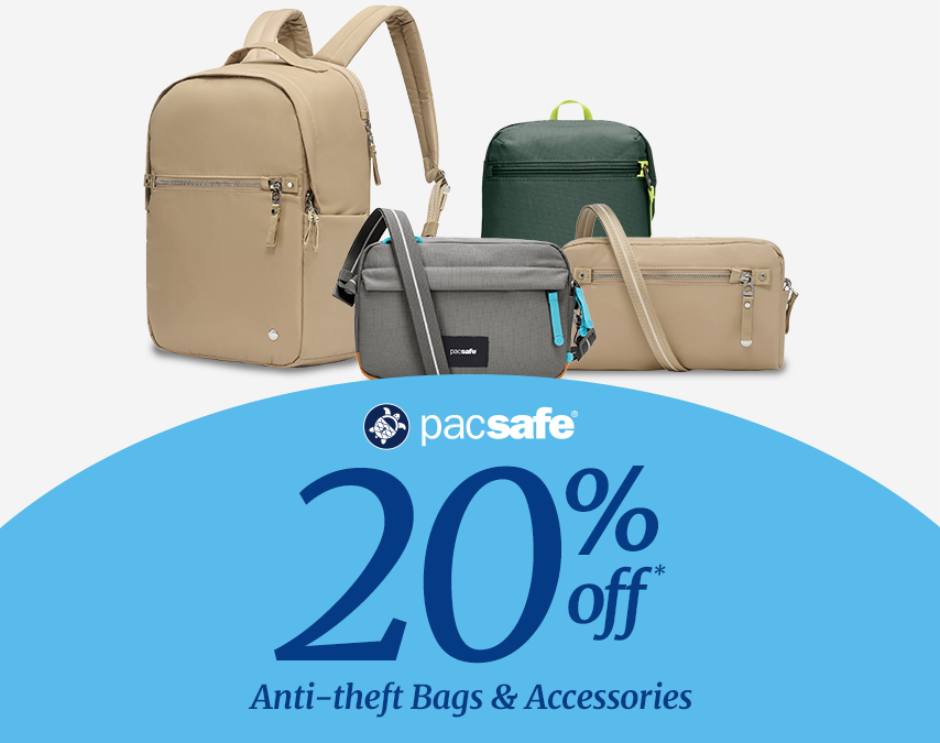 Four pacsafe bags. Up to 20% off
Anti-theft Bags & Accessories