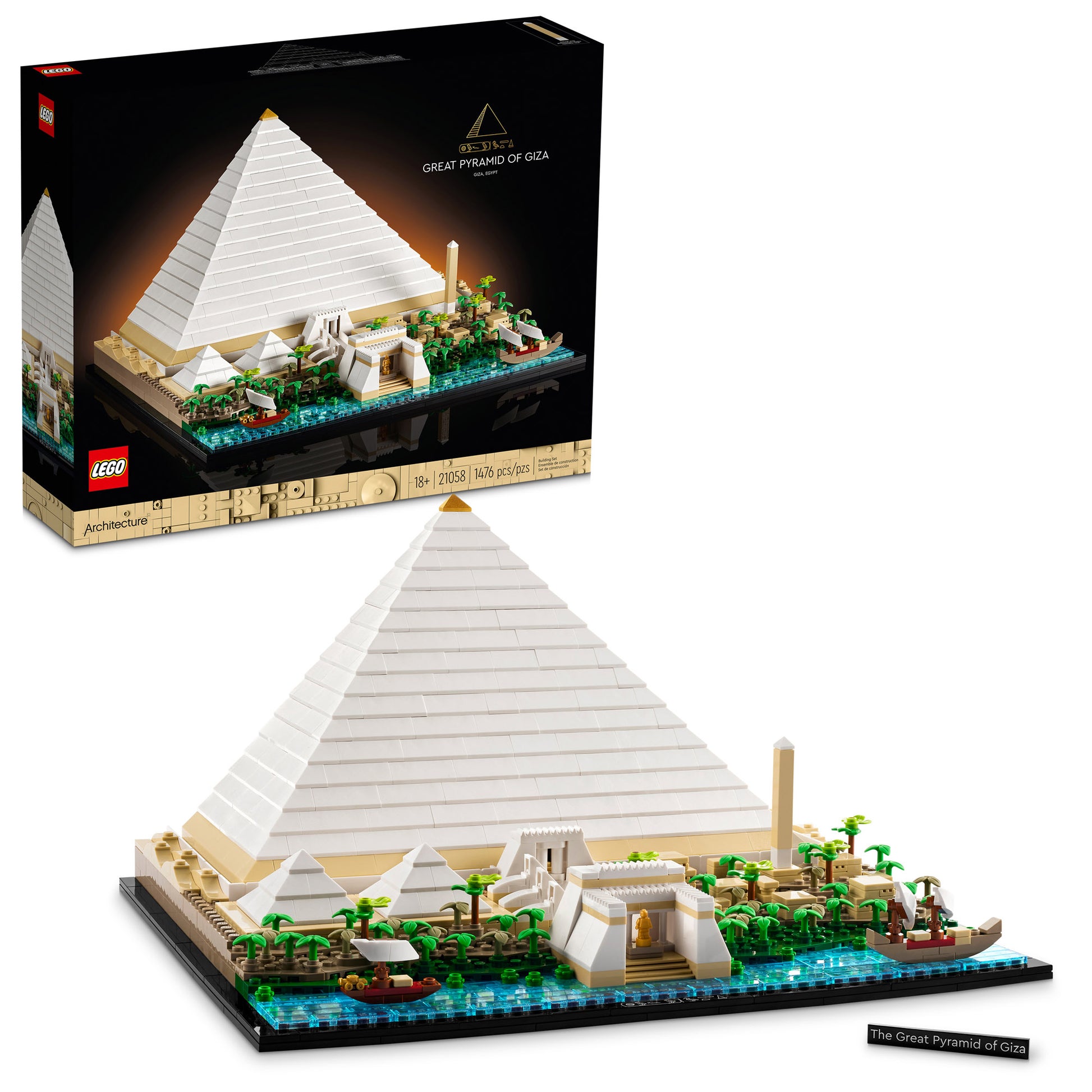 LEGO® Great Pyramid of Giza - ONLINE ONLY set with box, features ancient buildings, pyramids, and boats.