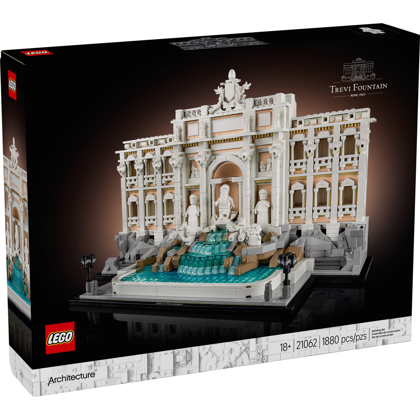 LEGO® Trevi Fountain - ONLINE ONLY box shows 1880-piece completed model, ideal Rome keepsake from LEGO.