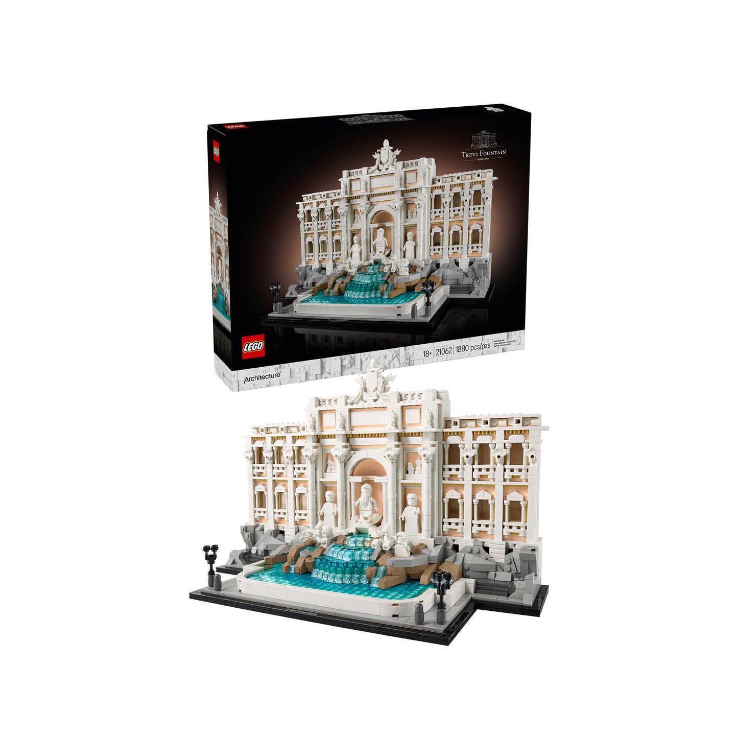 LEGO® Trevi Fountain - ONLINE ONLY by LEGO, a Rome keepsake, displayed in front of its detailed box.