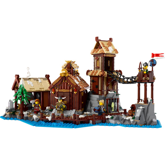 Product Image – LEGO® Viking Village - ONLINE ONLY set features detailed buildings, minifigures, a bridge, and Norse elements.