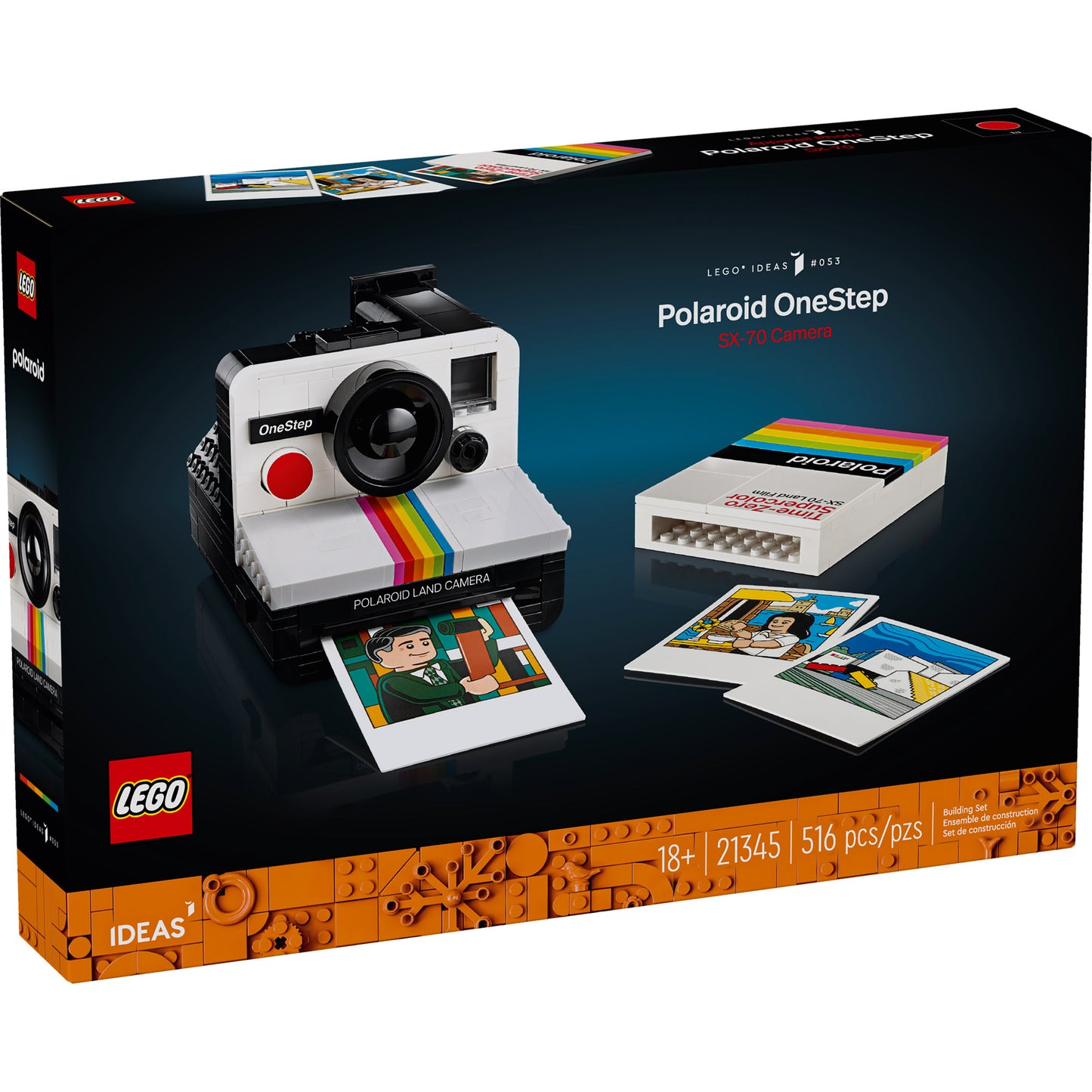 LEGO® Polaroid OneStep SX-70 Camera set by LEGO, includes model, photo tiles & detailed packaging.