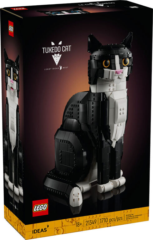 LEGO® Tuxedo Cat: a detailed black and white cat model, perfect for cat lovers.