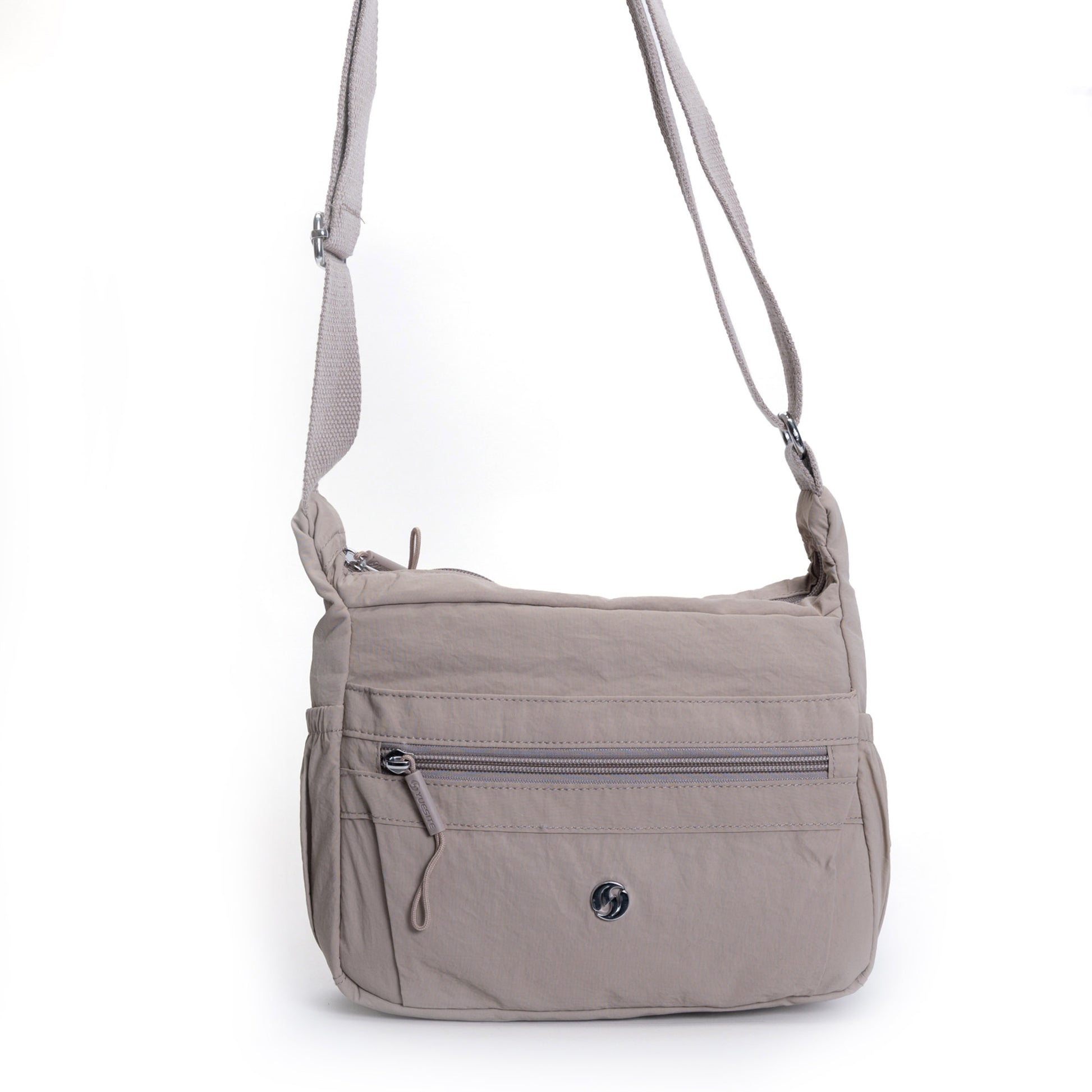 Miss Caprice Multi-zip Small Hobo Crossbody: cream, multi-pocket, adjustable strap—great for travel.