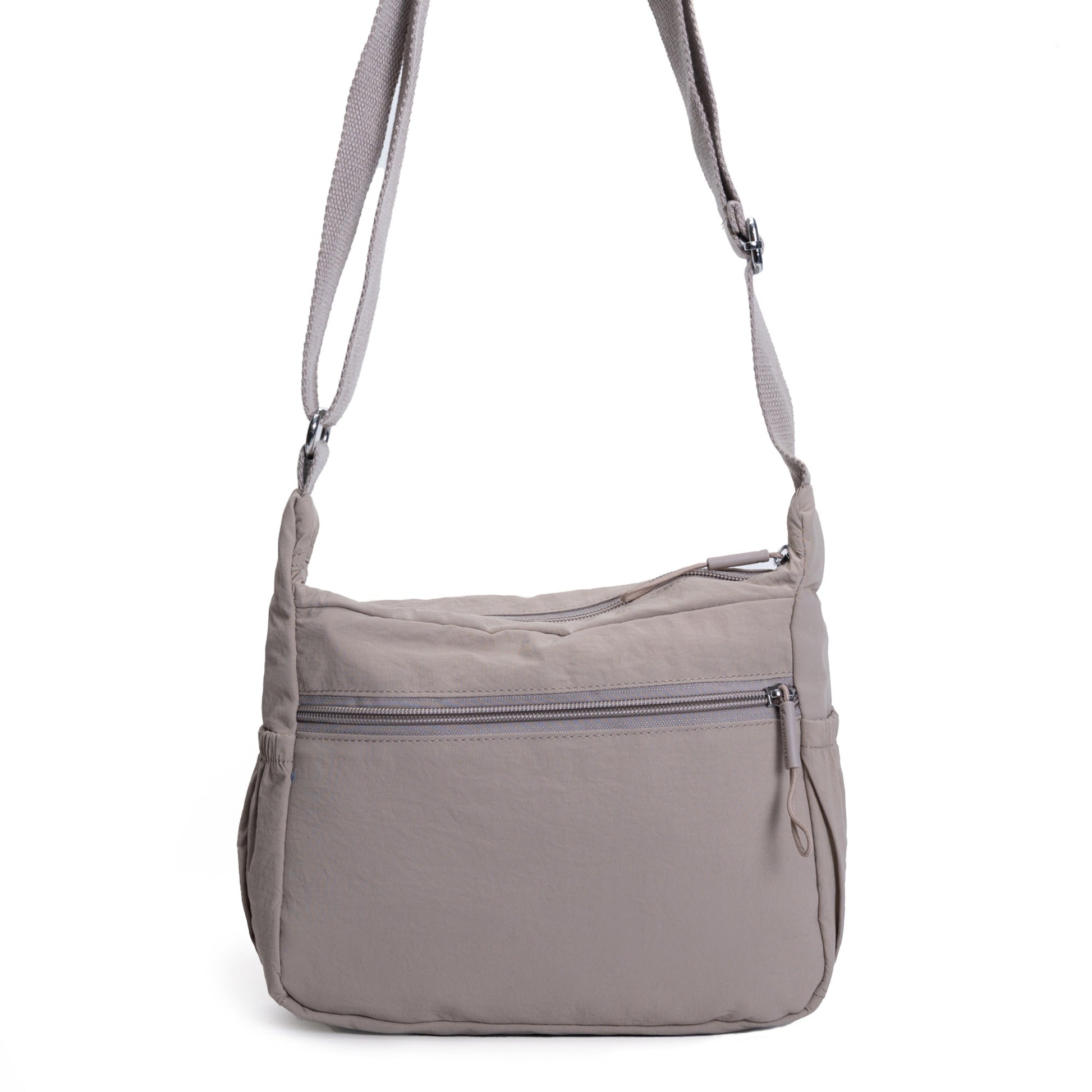Miss Caprice Multi-zip Small Hobo Crossbody: cream, adjustable strap, front zipper—great for travel.