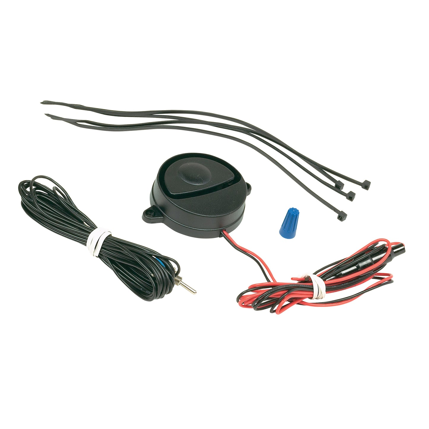 SubZero Trailblazer Electronic Deer Alert kit with black sensor, cables, and blue connector for car safety.