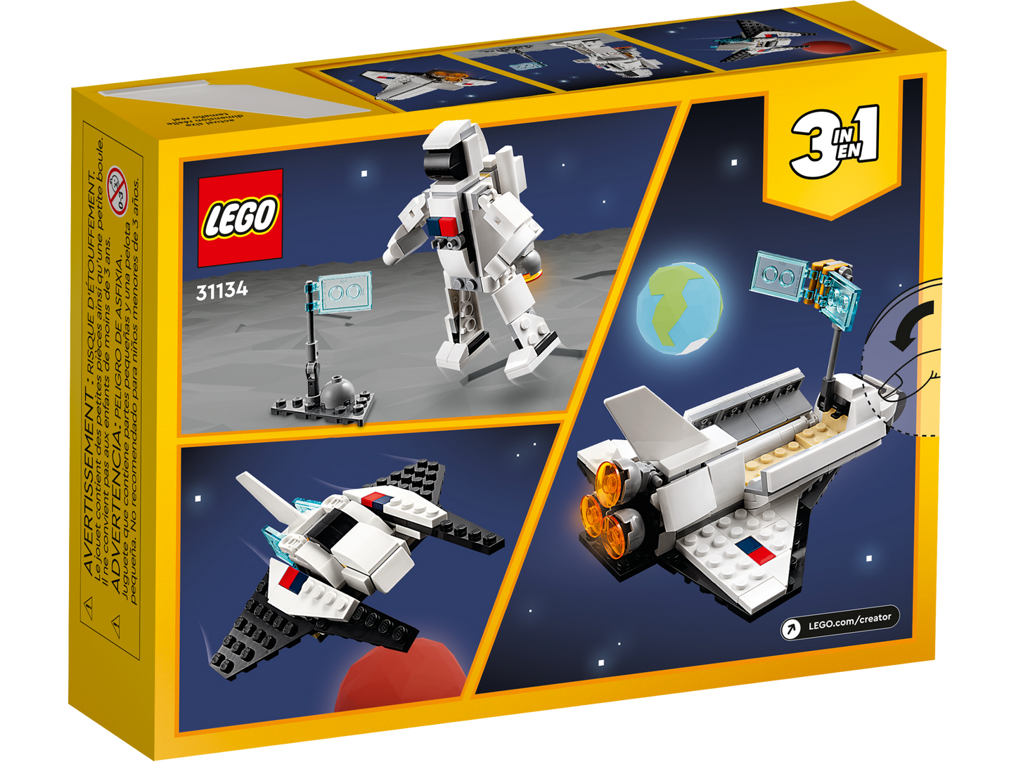 LEGO® Space Shuttle back of box showing alternative builds.