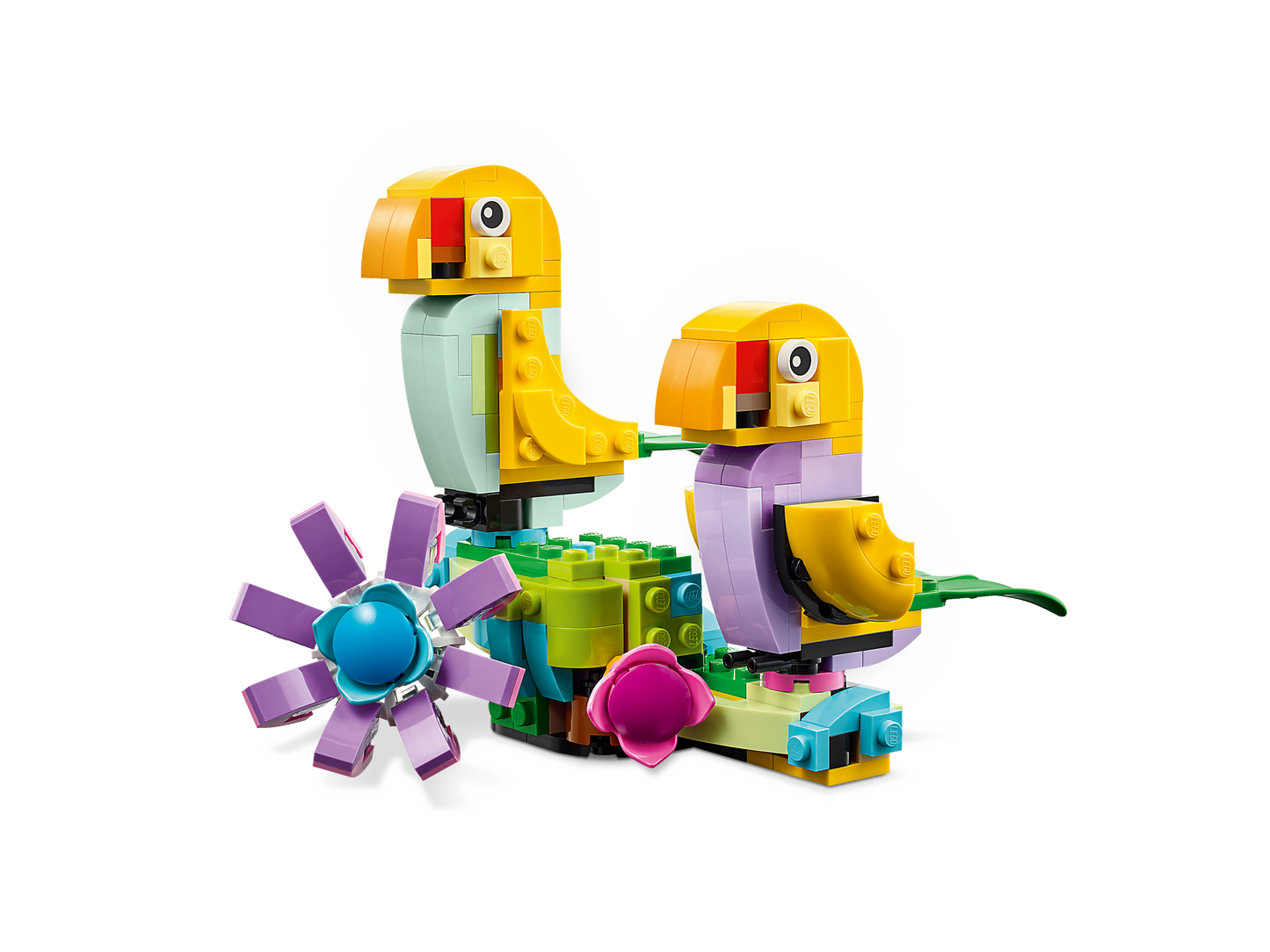 LEGO® Flowers in Watering Can—alternative build of two birds with flowers.
