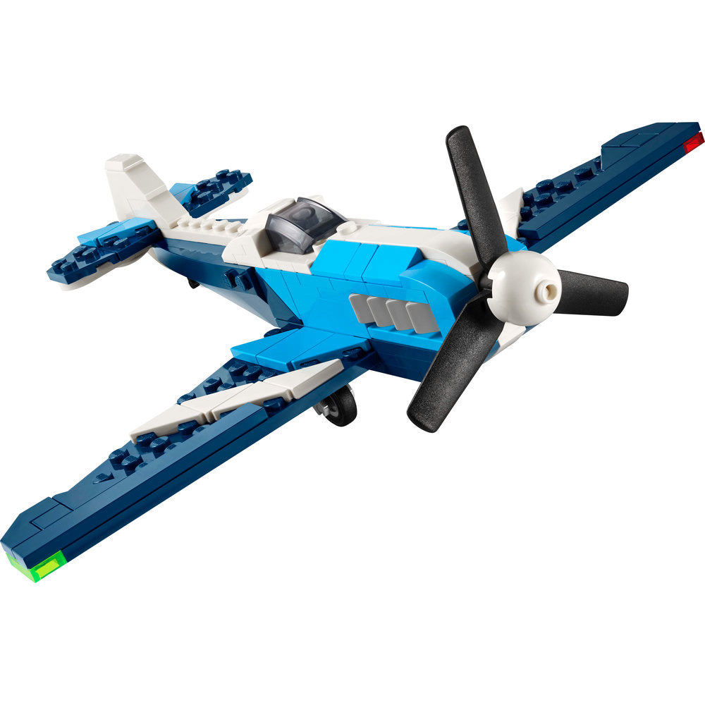 LEGO® Aircraft: Race Plane by LEGO—an online-only blue, white & black 3in1 set with spinning propeller.