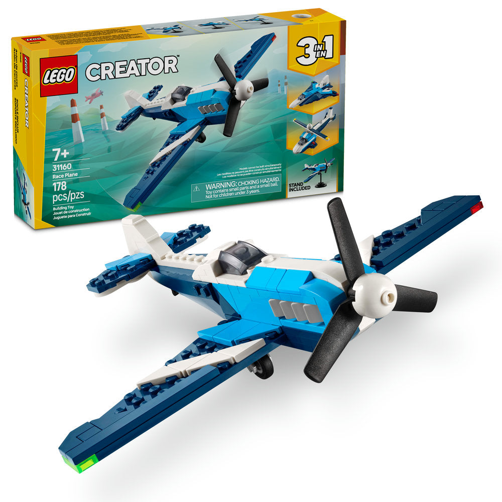 LEGO® Aircraft: Race Plane - ONLINE ONLY by LEGO features a blue and white plane for imaginative play.