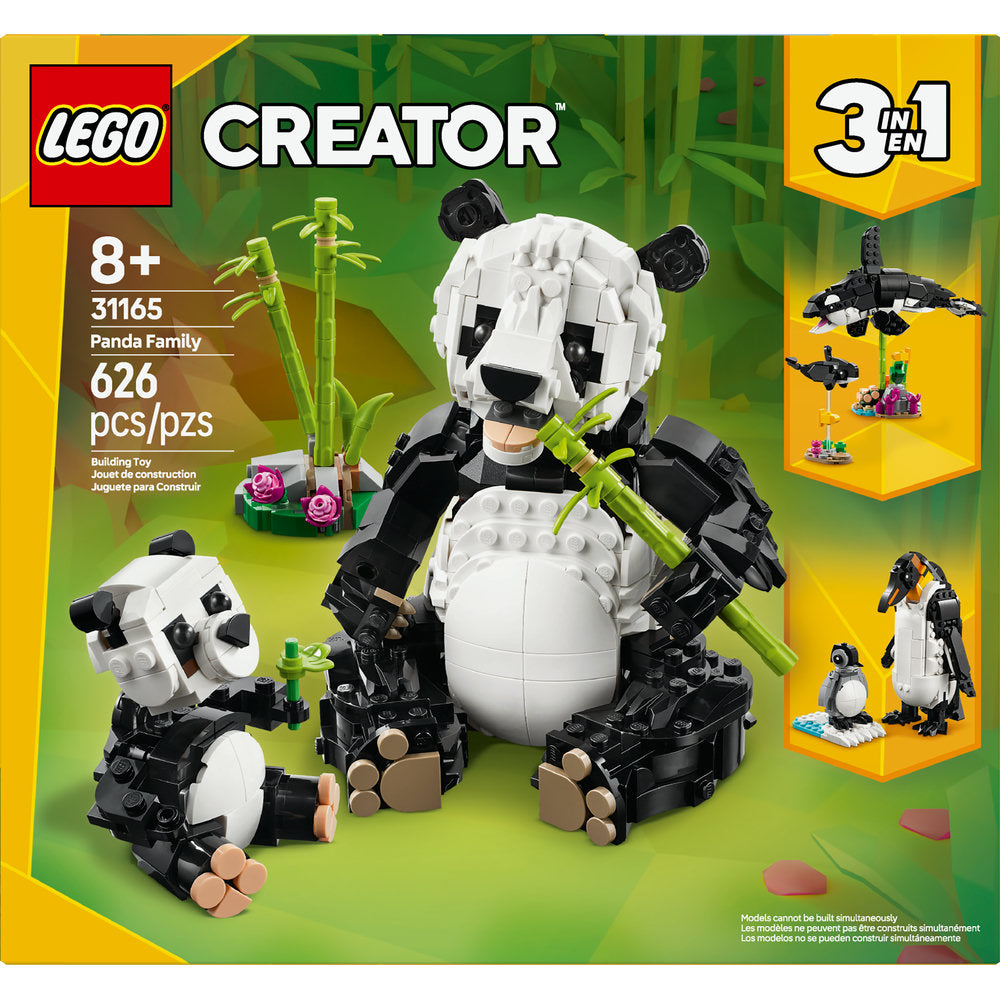 LEGO® Wild Animals: Panda Family, 626 pcs, for ages 8+, builds three panda models for creative play.
