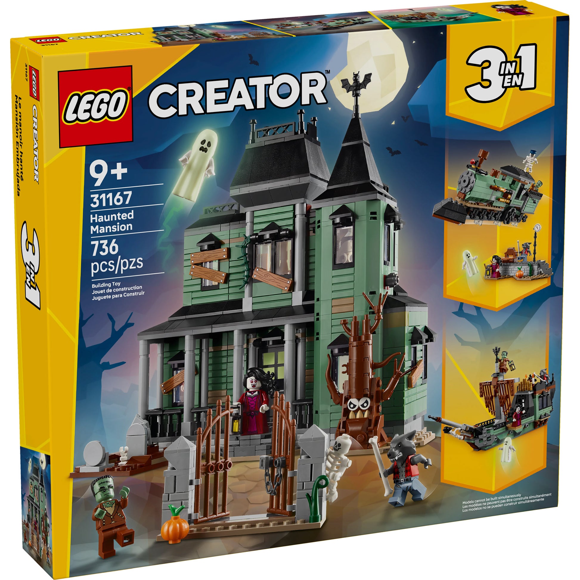 LEGO® Haunted Mansion building set for ages 9+, 736 pieces, 3 build options, model 31167.