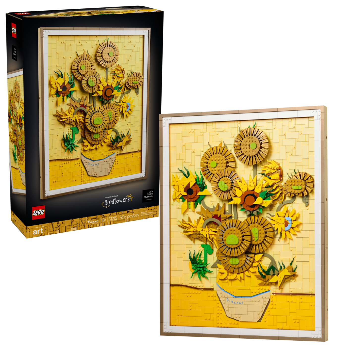 LEGO® Vincent van Gogh - Sunflowers set, a unique 3D wall art in box.