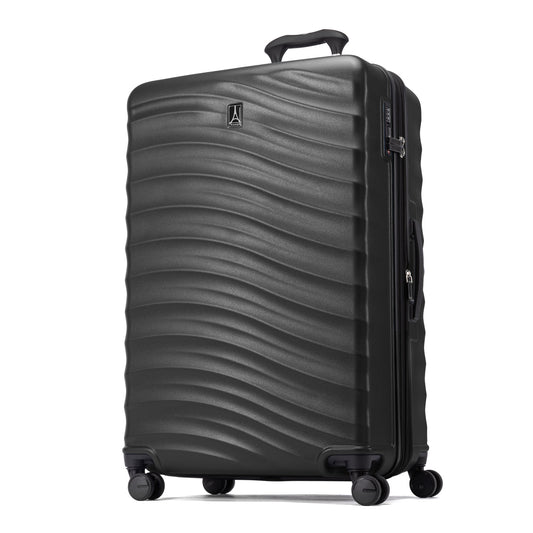 Product Image – The Travelpro® Maxlite® Air V2 Large Check-in Hardside Spinner features a wavy black shell and four wheels.
