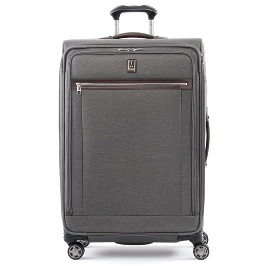 Product Image – Travelpro® Platinum® Elite 29" Expandable Spinner, vintage grey with brown leather details, front view