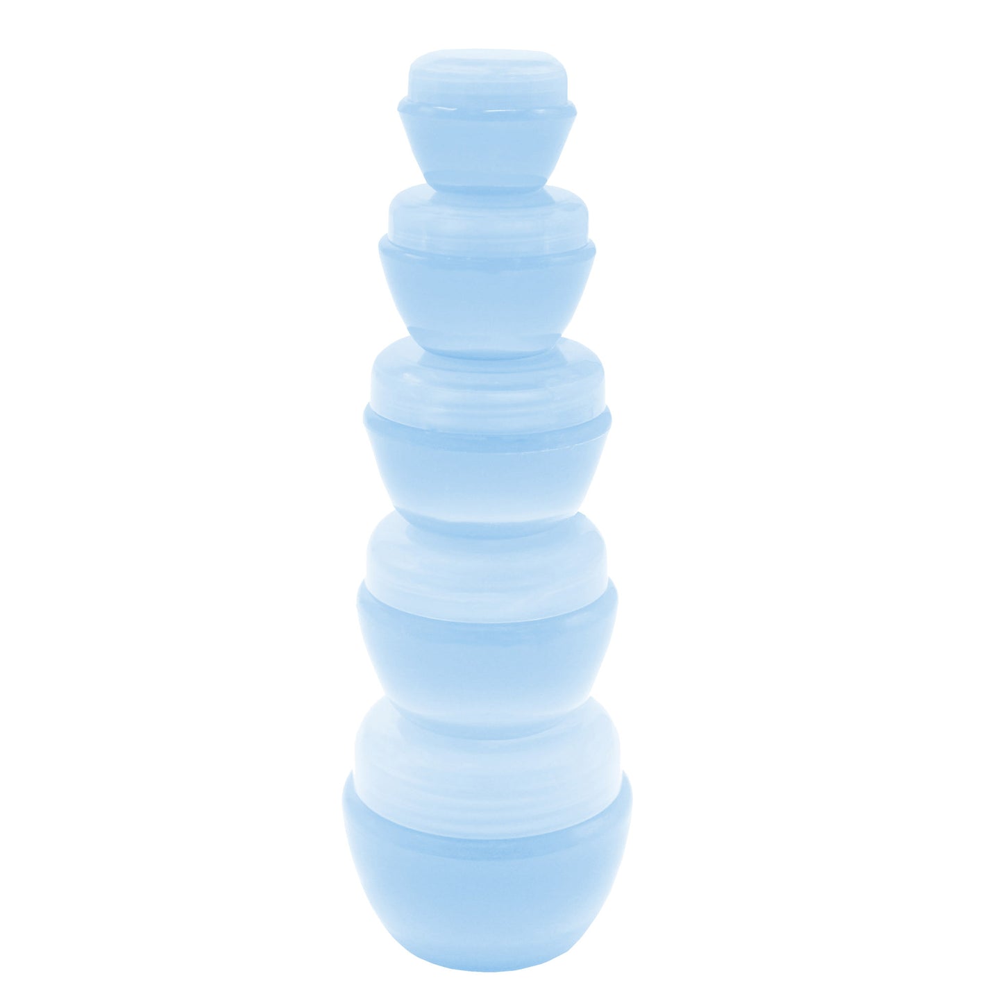 MyTagAlongs Pyramid Travel Jars by MyTagAlongs: five stackable blue sky plastic jars for neat home organization.
