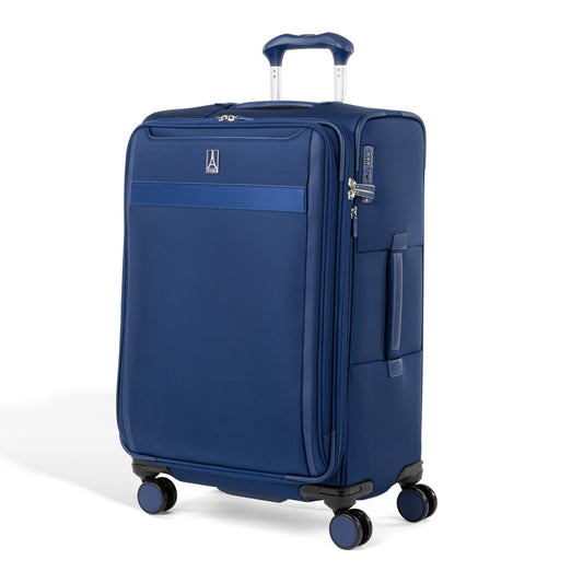 Product Image – The Travelpro VersaPack+ Medium Check-in Expandable Spinner in blue is shown upright.
