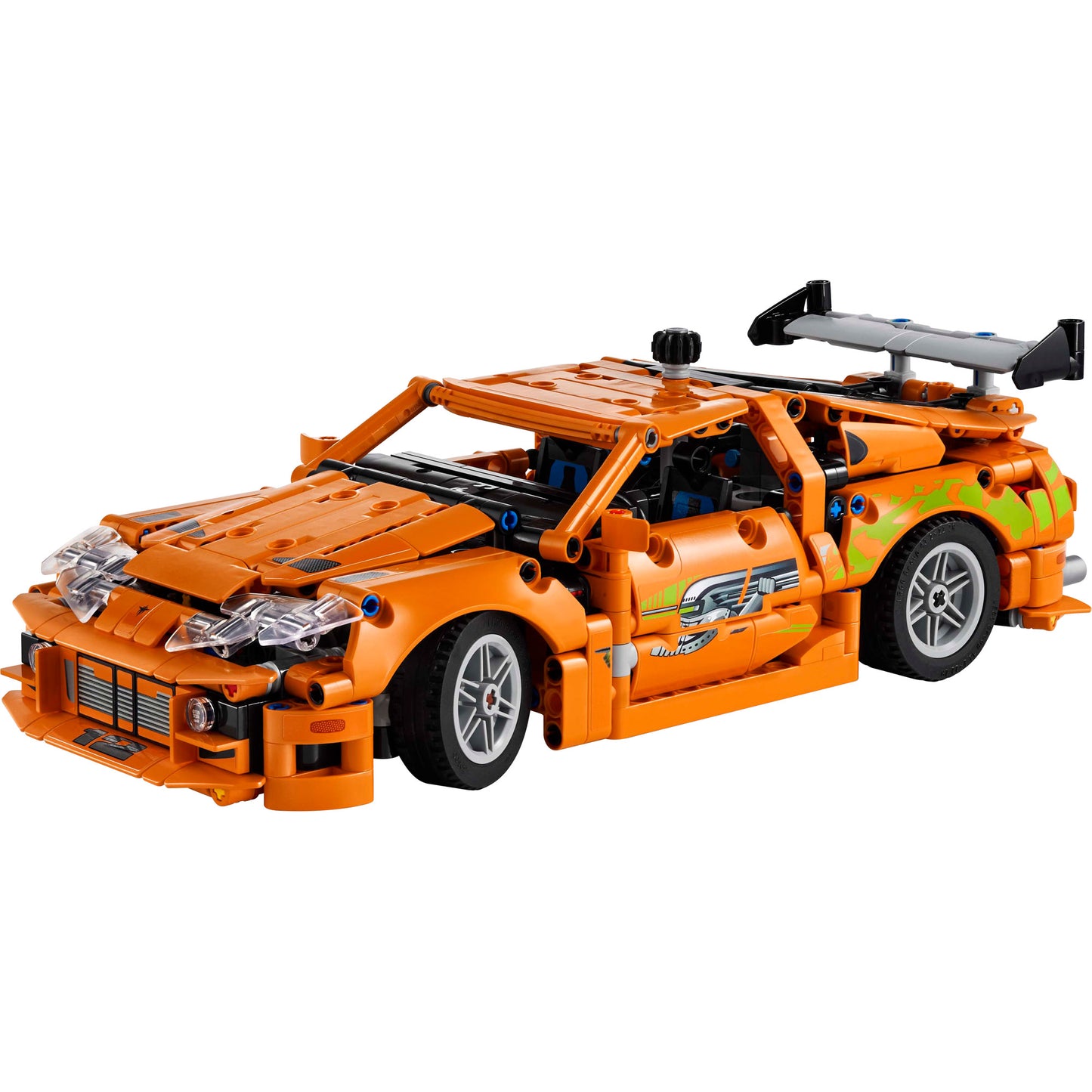 LEGO® Fast and Furious Toyota Supra MK4 with rear spoiler and detailed decals.
