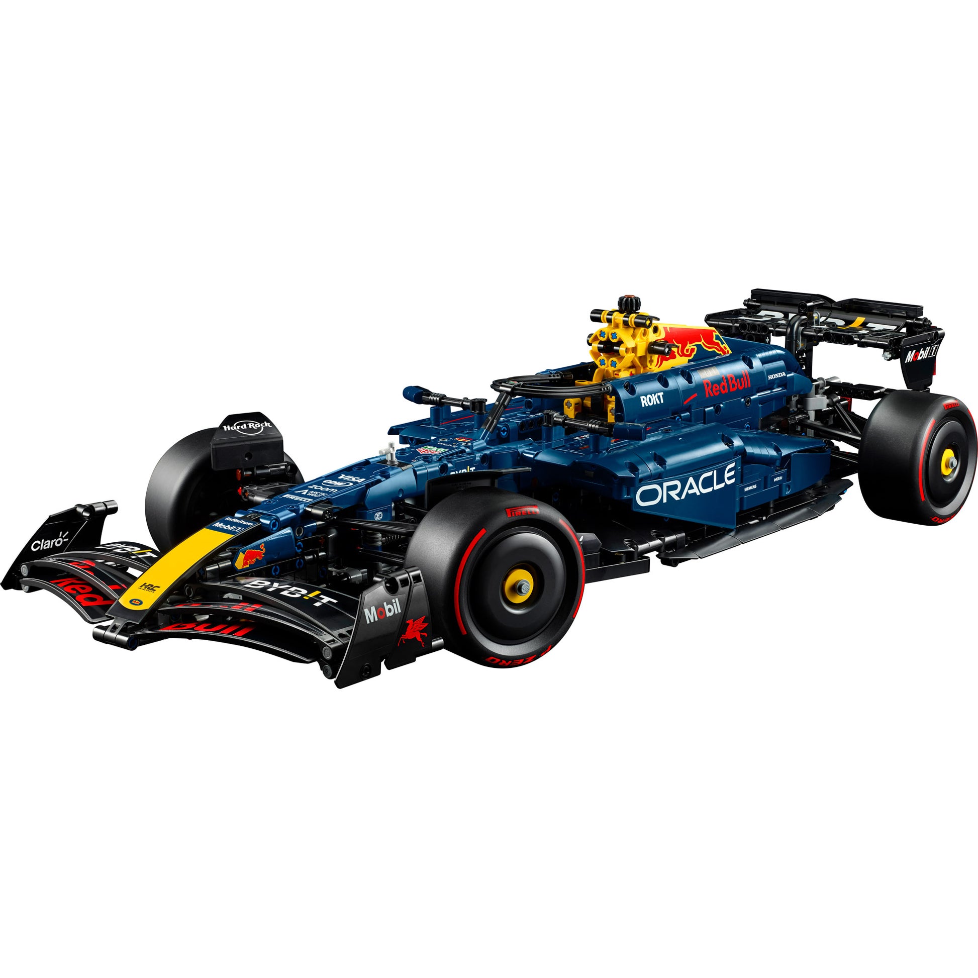 The LEGO® Oracle Red Bull Racing RB20 F1 Car by LEGO features sponsor logos and detailed, authentic design.