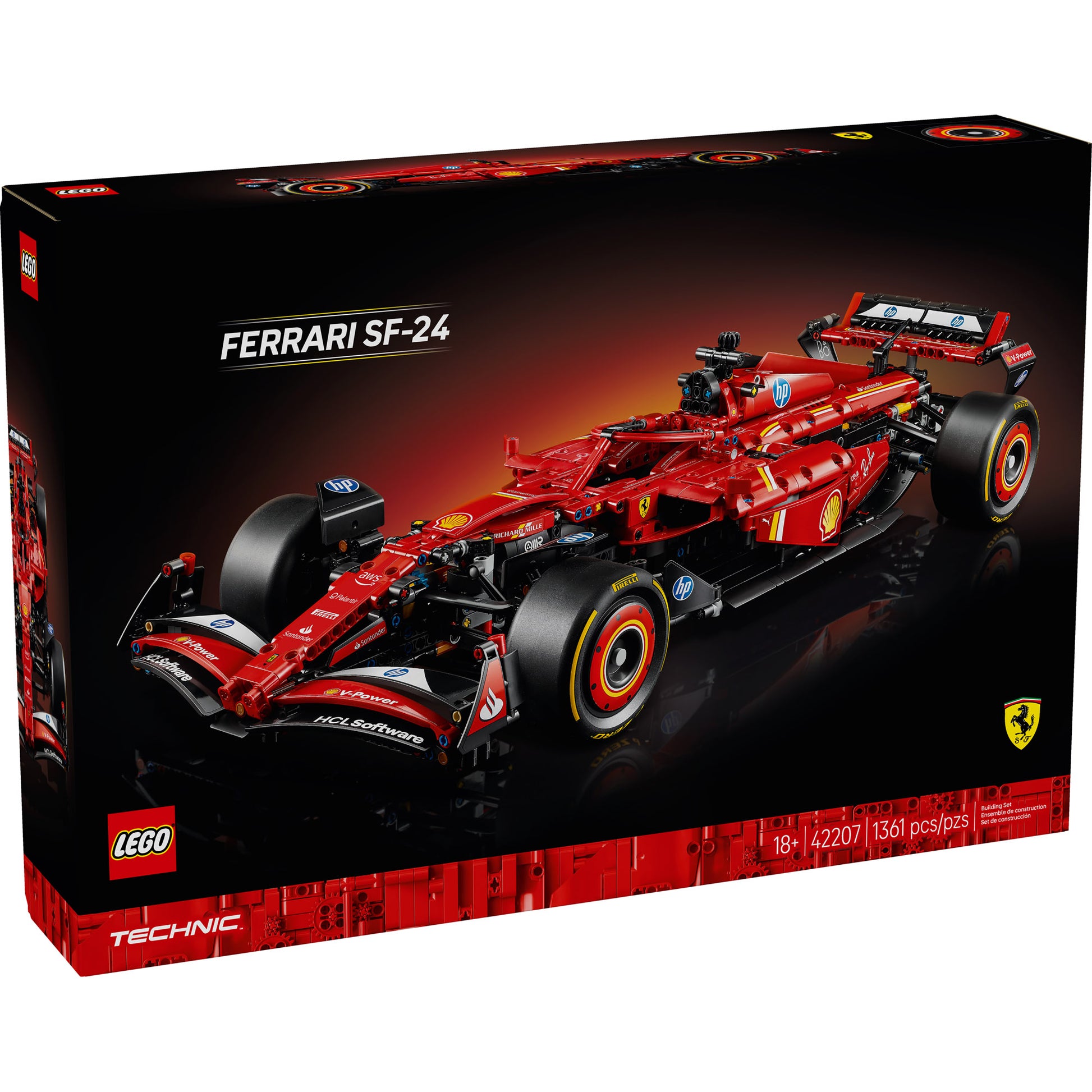 LEGO® Ferrari SF-24 F1 Car, 1363 pieces, detailed model for ages 18+.
