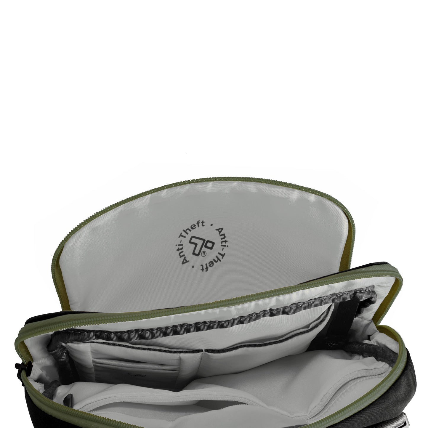 The Travelon Voyages Anti-Theft Slim Bag displays interior pockets, ideal for hands-free travel.