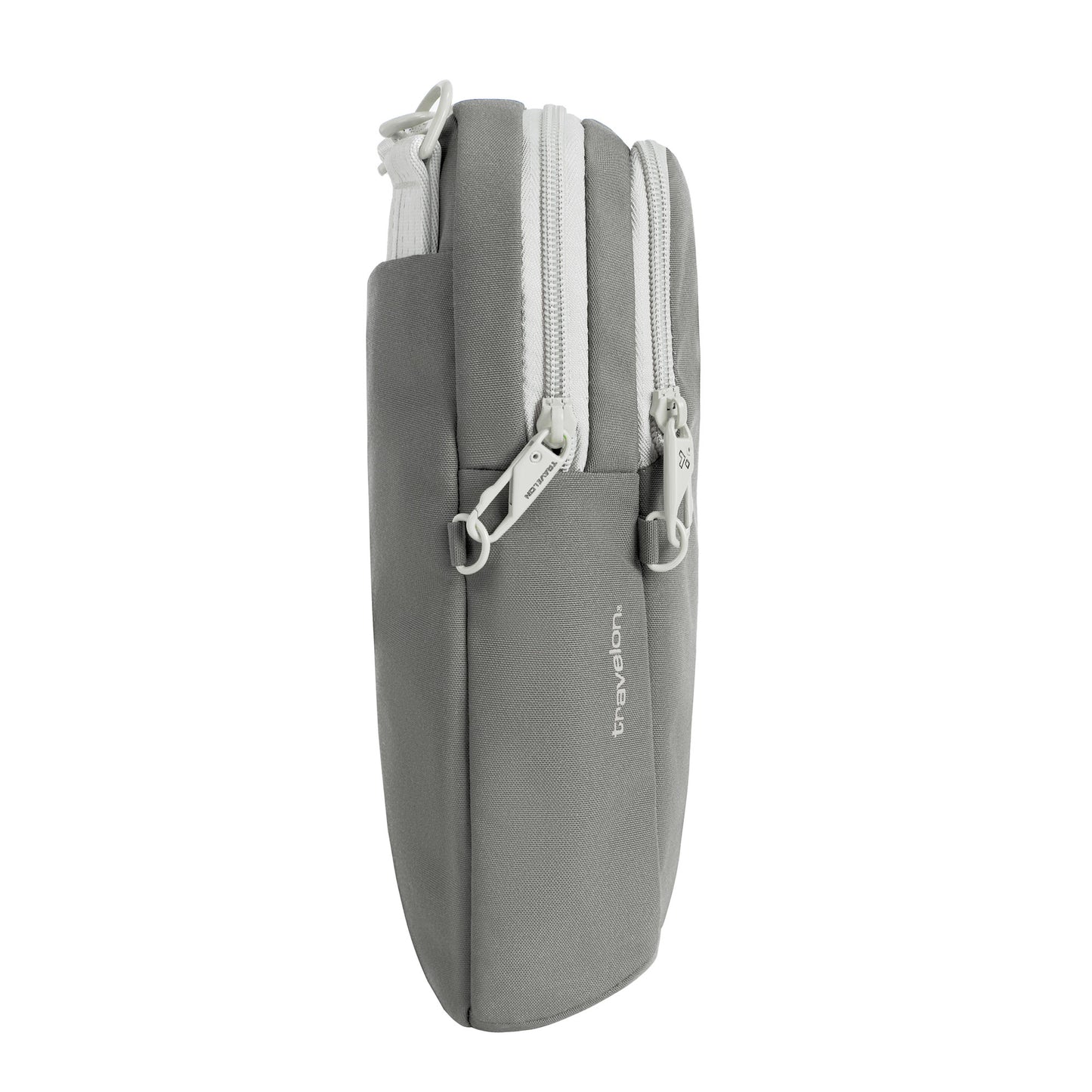 Side view of the granite Travelon Voyages Anti-Theft Slim Bag.