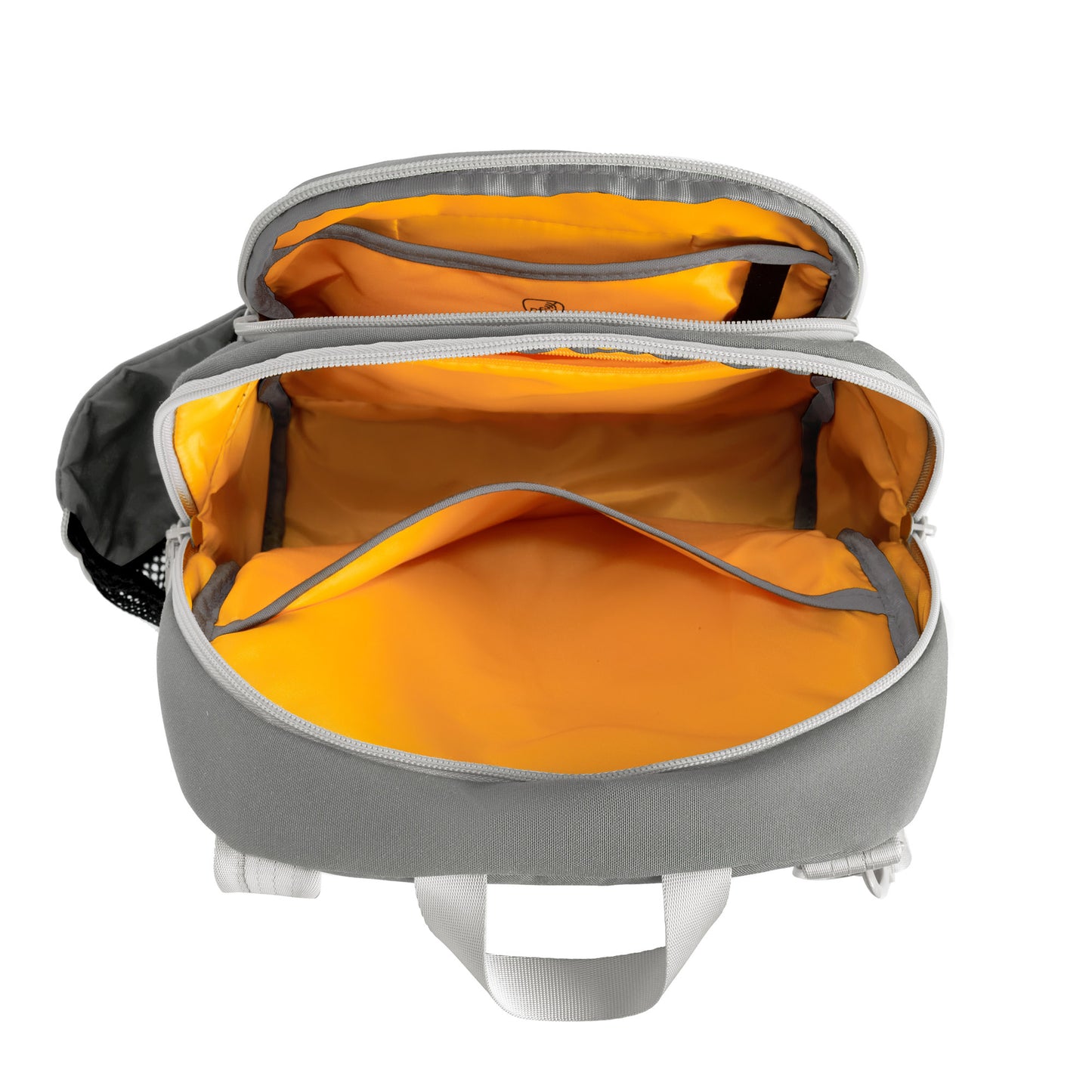 Open Travelon Voyages Anti-Theft Tour Bag with orange interior, RFID blocking, and multiple compartments visible.