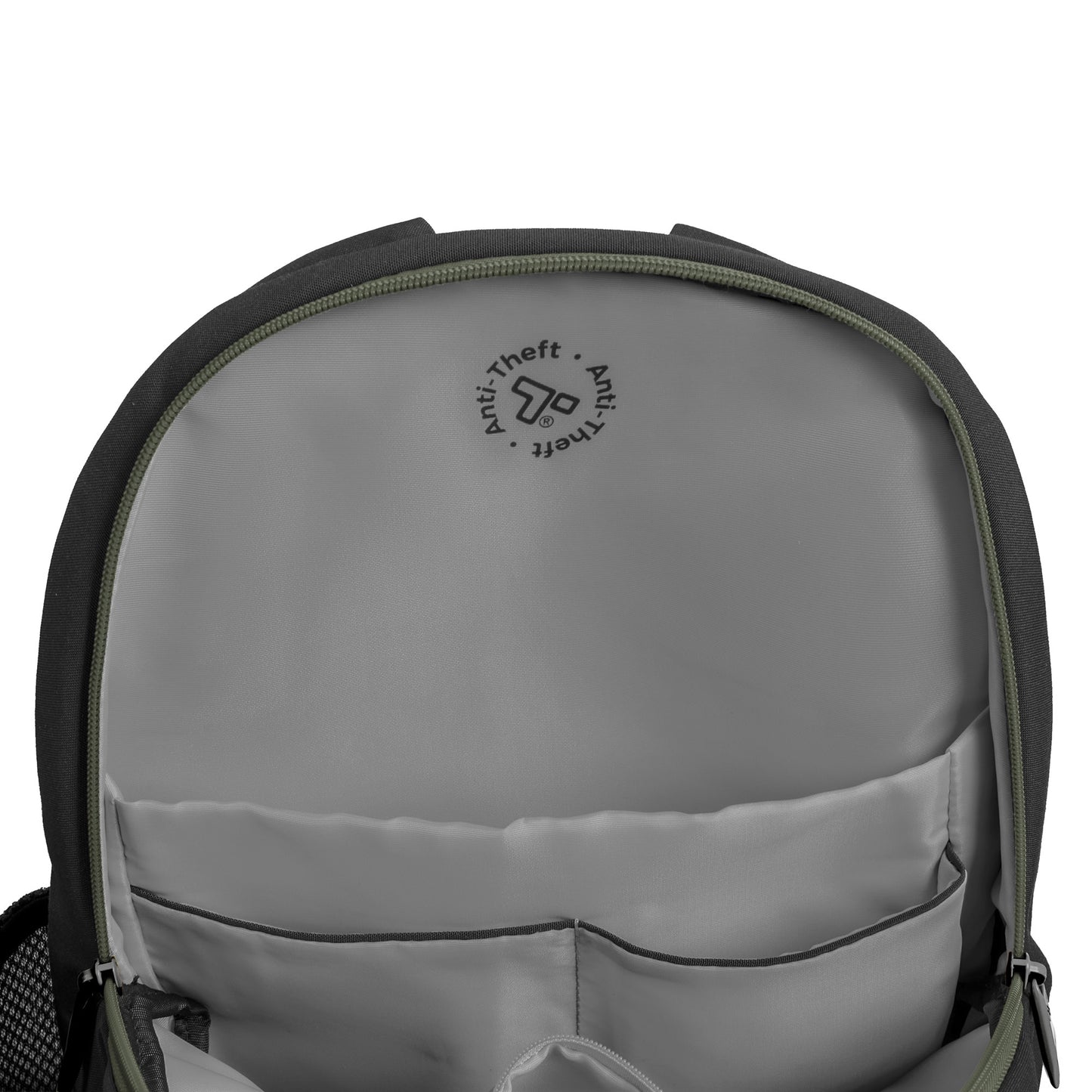 Open the Travelon Voyages Anti-Theft Day Pack to access slash-resistant features and RFID blocking inner pockets.