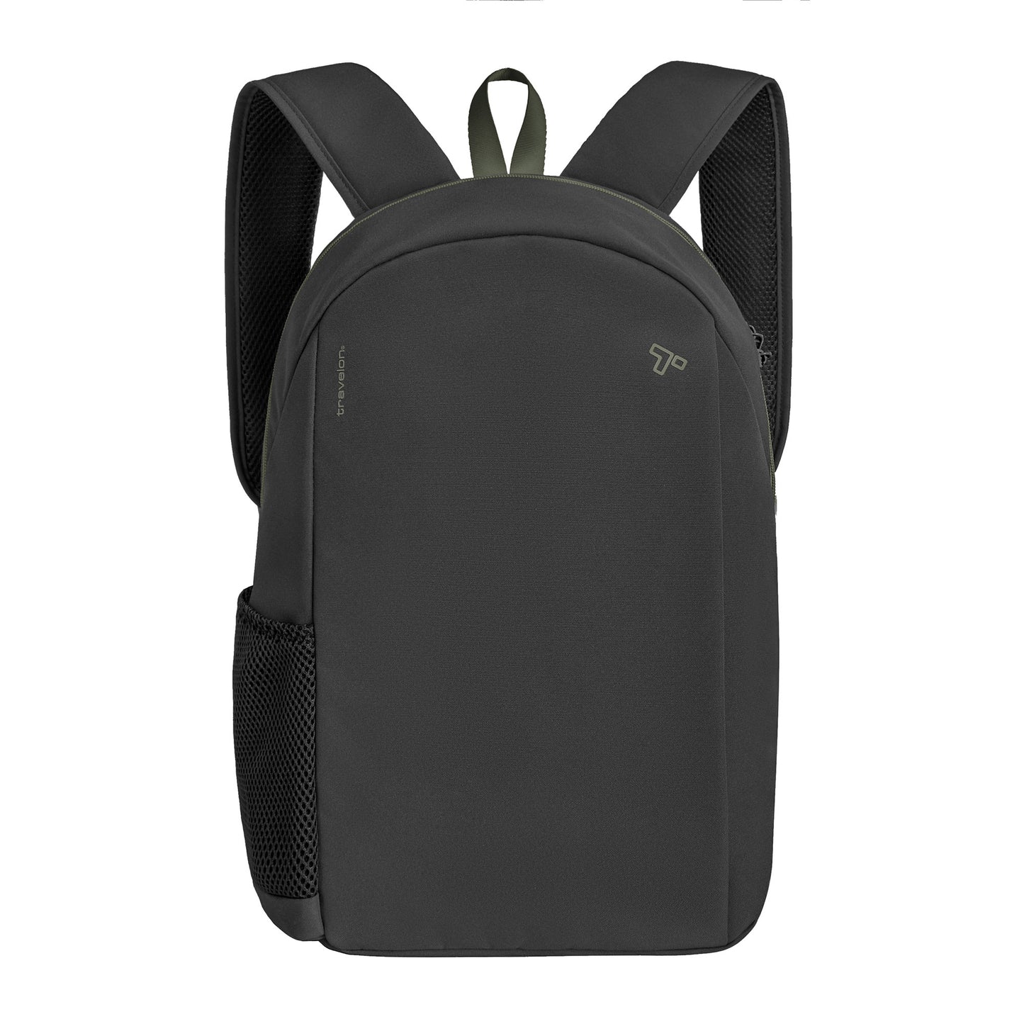 Travelon's black Voyages Anti-Theft Day Pack is sleek with a slash-resistant body, mesh pocket, & padded straps.