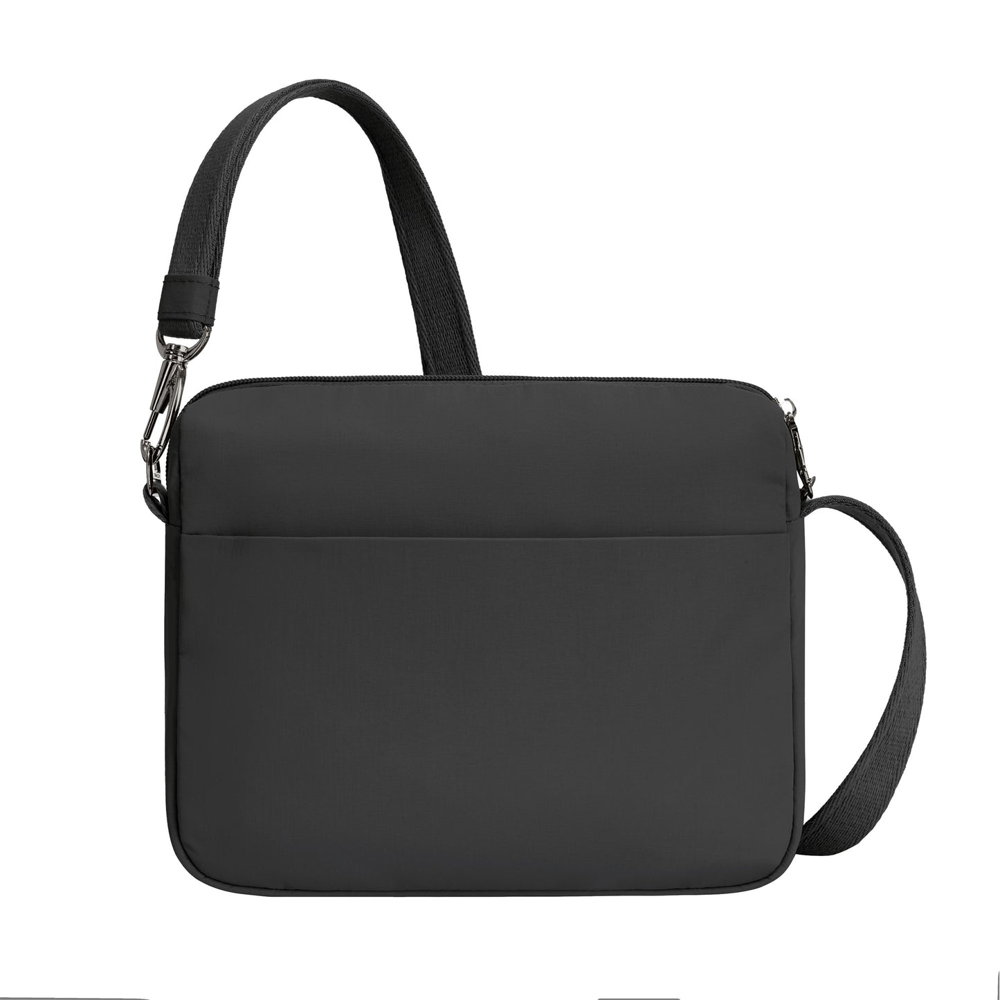 The Travelon Roam Anti-theft Crossbody offers a sleek, minimalist design and adjustable strap in lightweight black nylon.