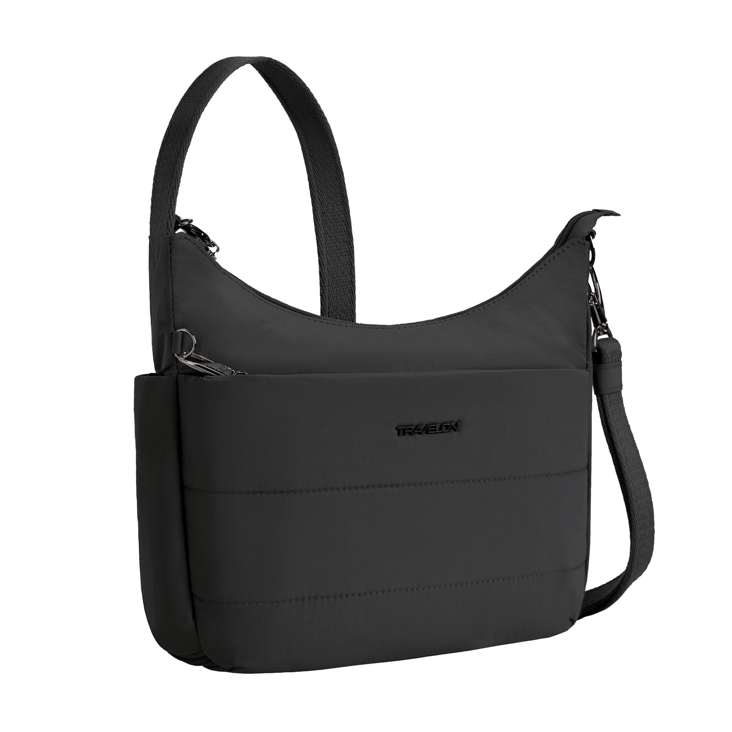 Travelon Roam Anti-theft Medium Crossbody, black, front angled view.