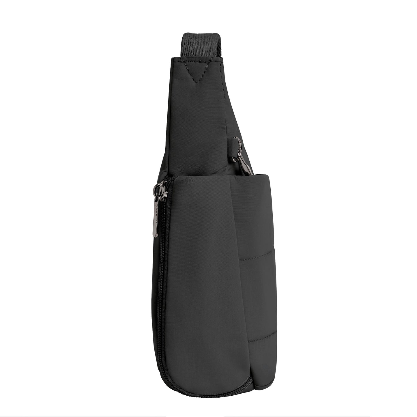 Travelon Roam Anti-theft Medium Crossbody, black, side view.