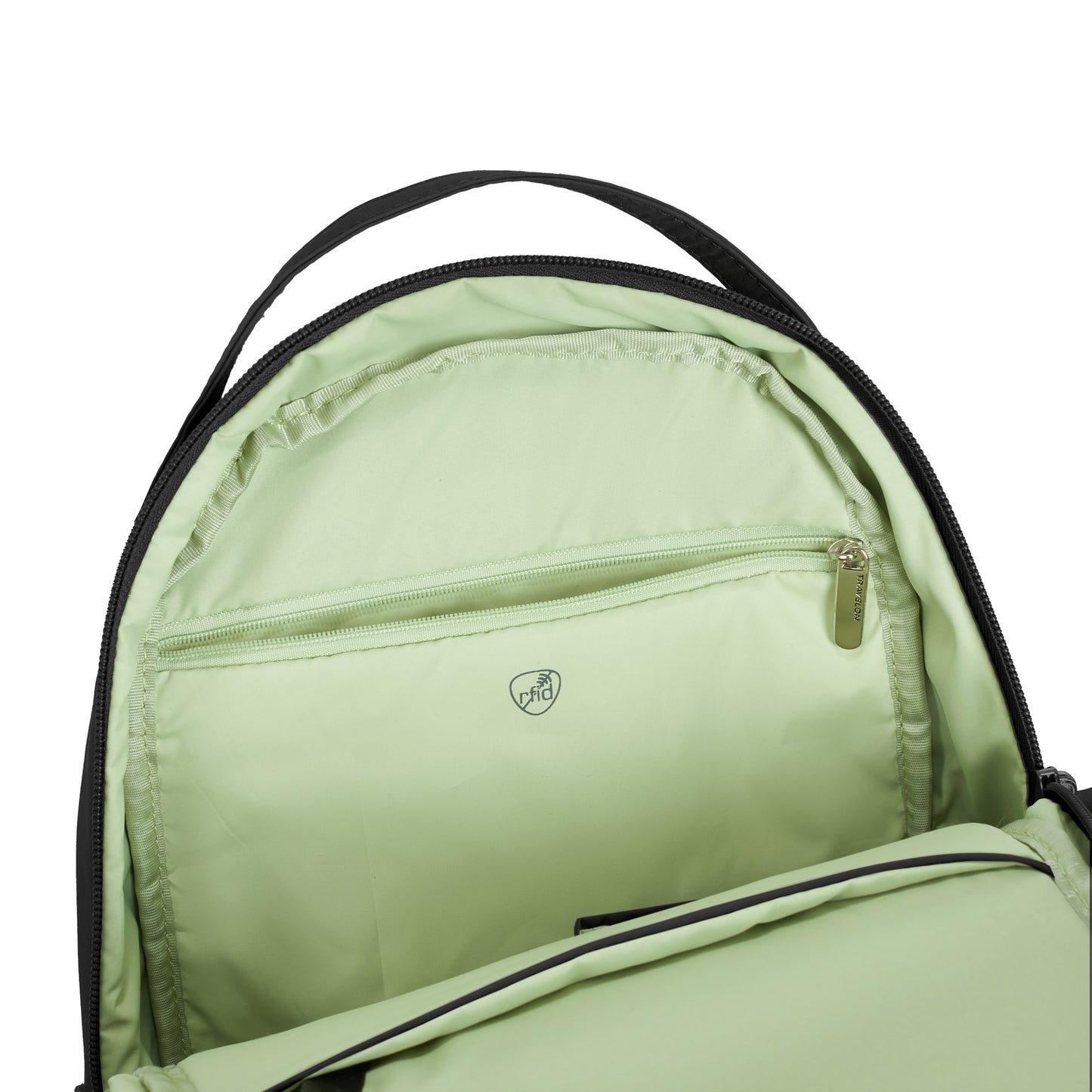 Travelon Roam moss green backpack/sling with RFID, zip pocket, and anti-theft features.