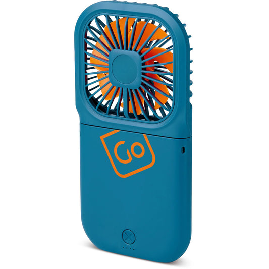 Product Image – Go Travel Flexi Fan by Go Travel—blue and orange USB-C fan with "Go" logo, ideal for upright portable use.