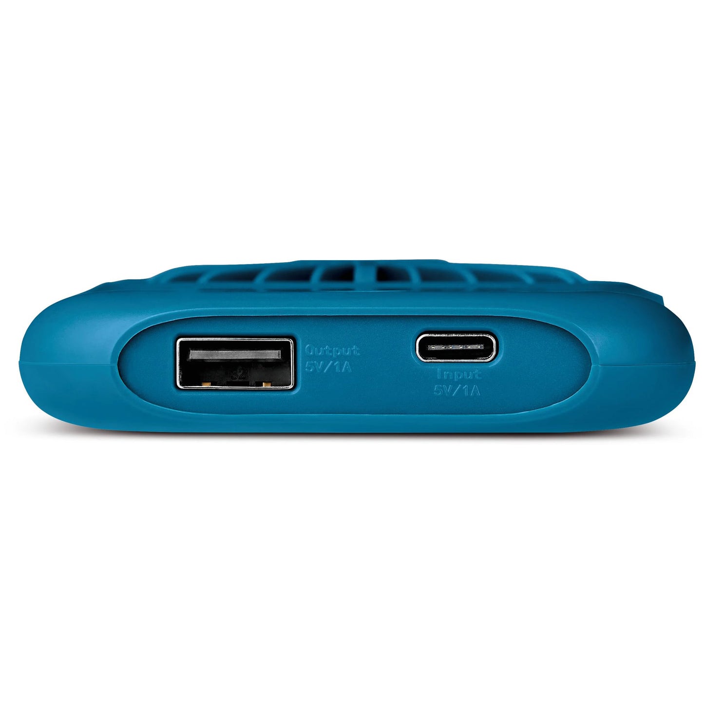Close-up of Go Travel Flexi Fan by Go Travel, showing its USB-A output and USB-C input ports.