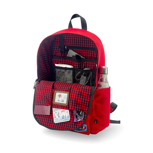 Product Image – Open the Northern Icons Canada Classic Backpack to reveal checked lining and organized storage for essentials.