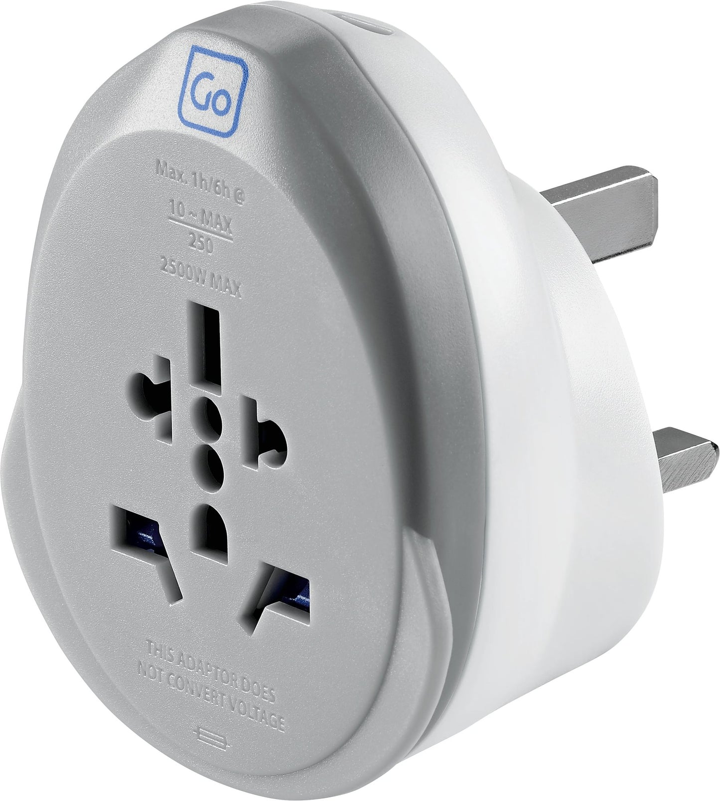 Go Travel World-UK USB-C Adaptor + (25W) offers fast charging and multiple sockets in gray and white.