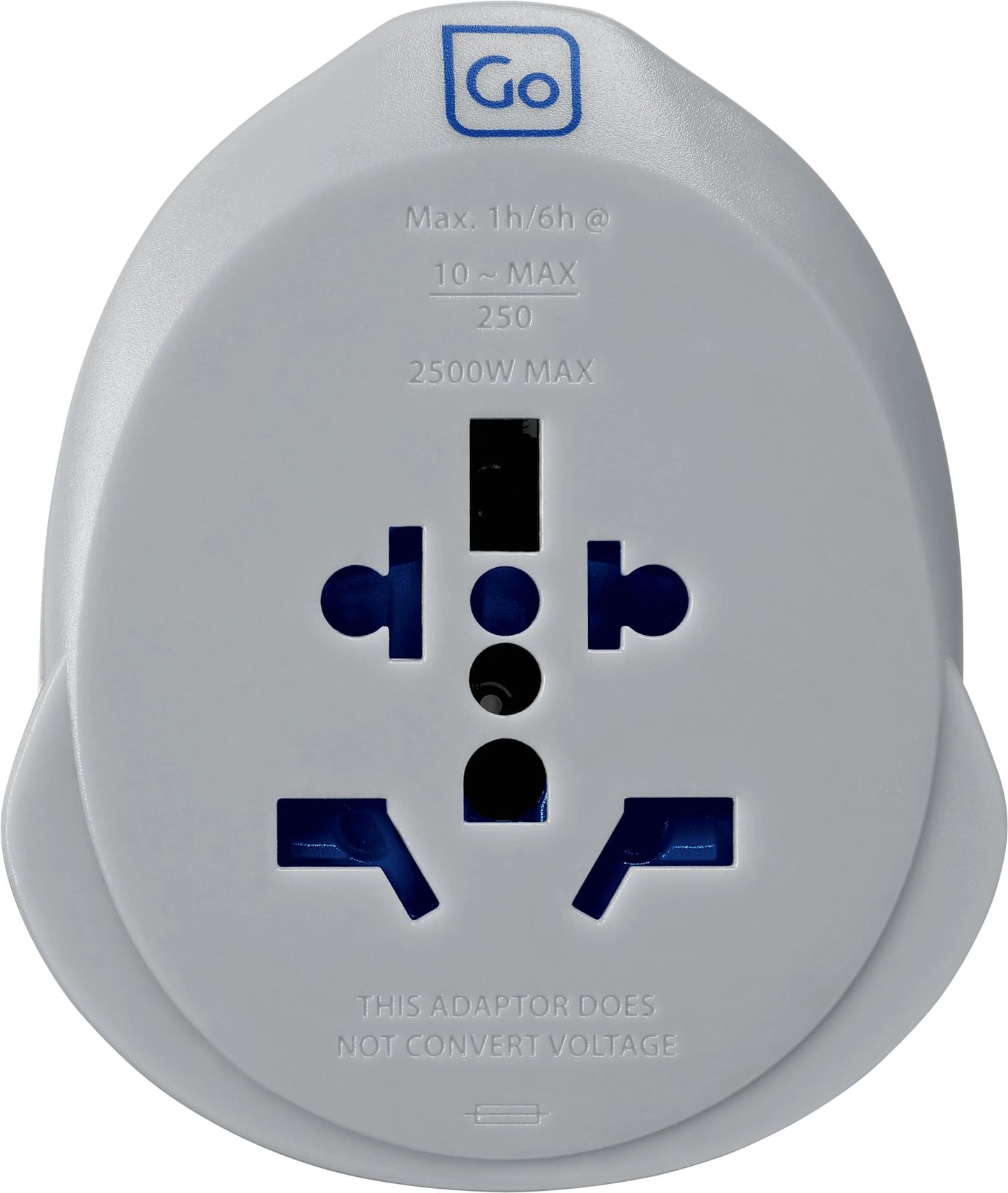 Go Travel World-UK USB-C Adaptor + (25W): Universal power adaptor with fast charge and "Go" label.