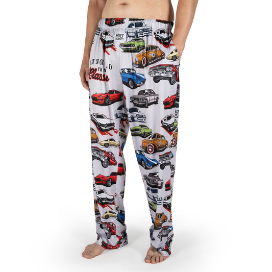 Product Image – Person wearing Brief Insanity Lounge Pants - I'm Not Old I'm a Classic by Brief Insanity, standing barefoot.