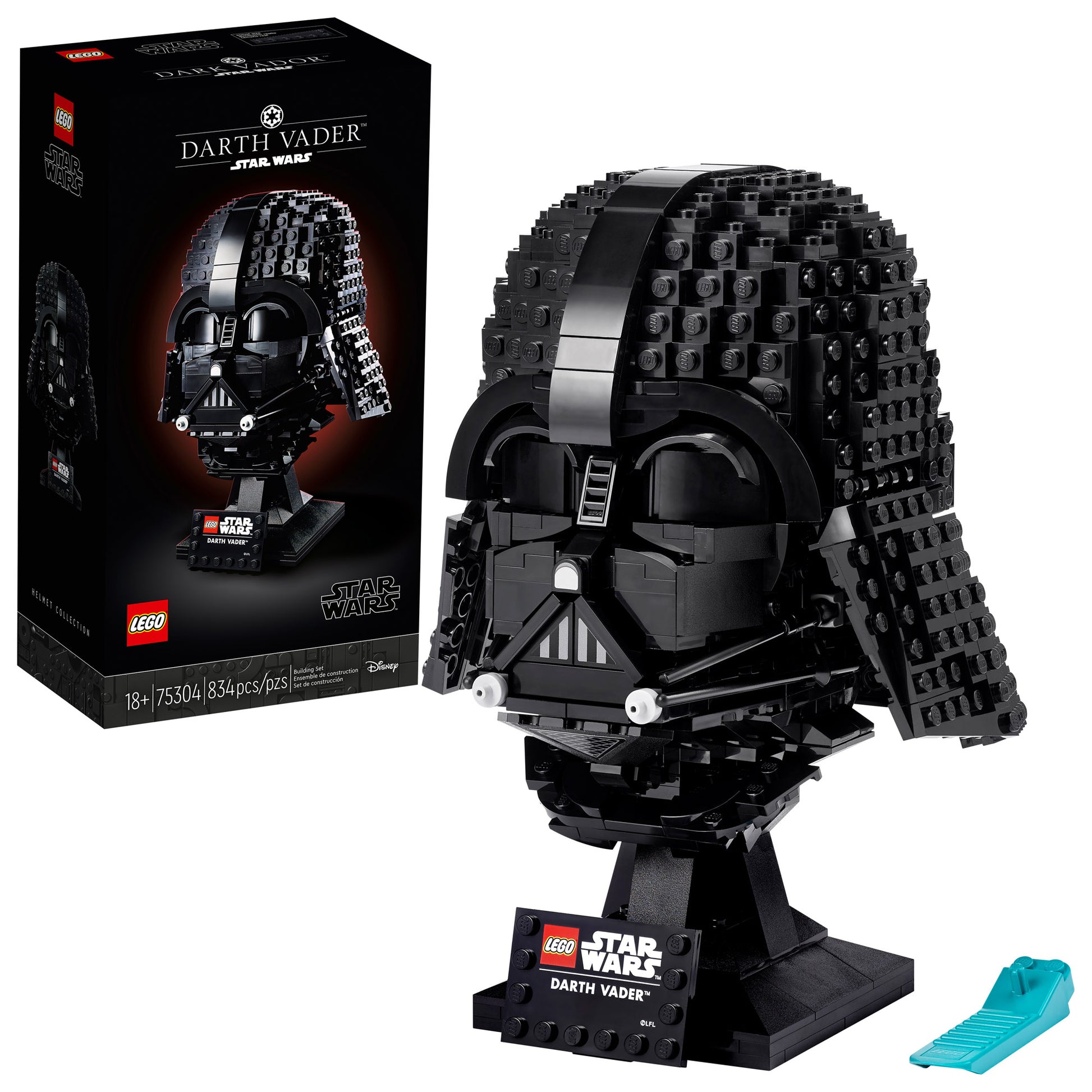 LEGO® Darth Vader™ Helmet - ONLINE ONLY by LEGO, shown with box, manual, brick separator, and collectible display.