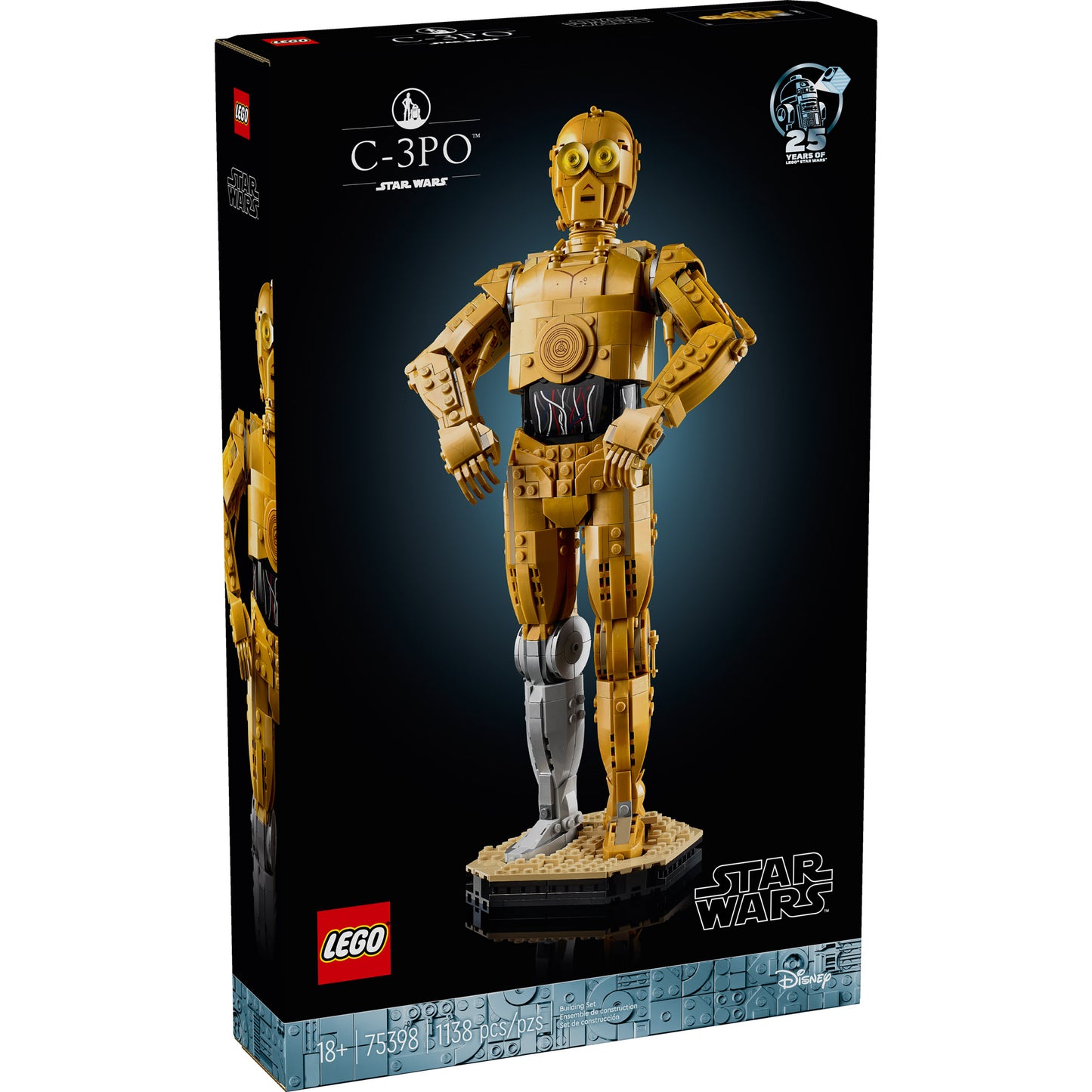 LEGO® C-3PO™ - ONLINE ONLY box shows the assembled collectible on a sleek black background.