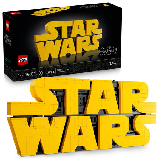 Product Image – LEGO® Brick-Built Star Wars™ Logo set: 3D yellow logo build, box included.